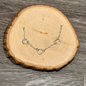 Vintage Italian 3 Hearts Chain Link Sterling Silver Bracelet Marked 925